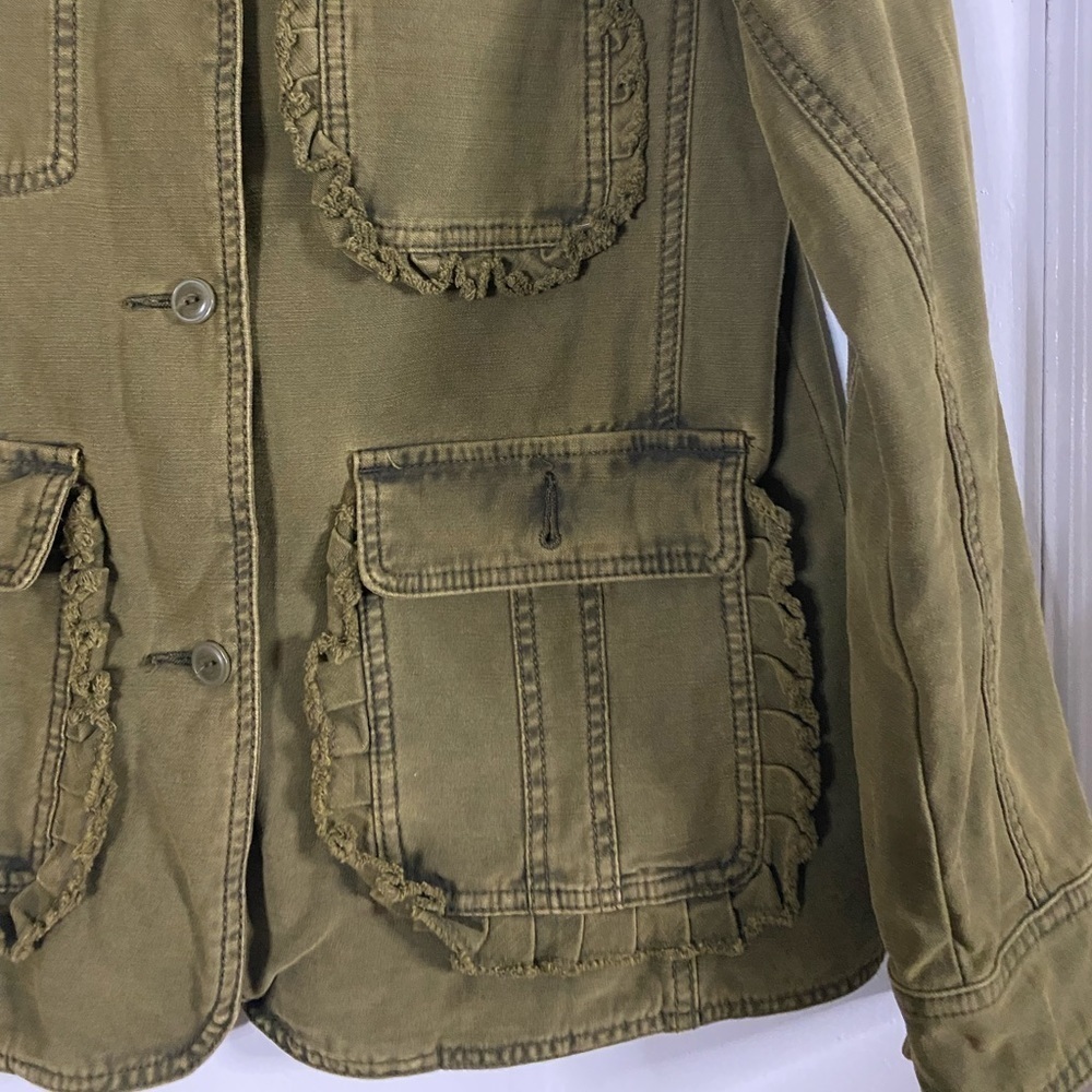 Anthropologie By Anthropologie Olive Green Military Jacket 3 Pockets Medium Fall - Picture 12 of 13